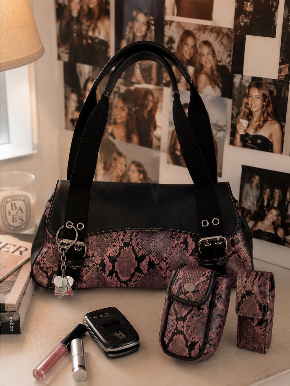Nine West Y2K Pink Snake Print Shoulder Bag Screen Worn Tell Me Lies